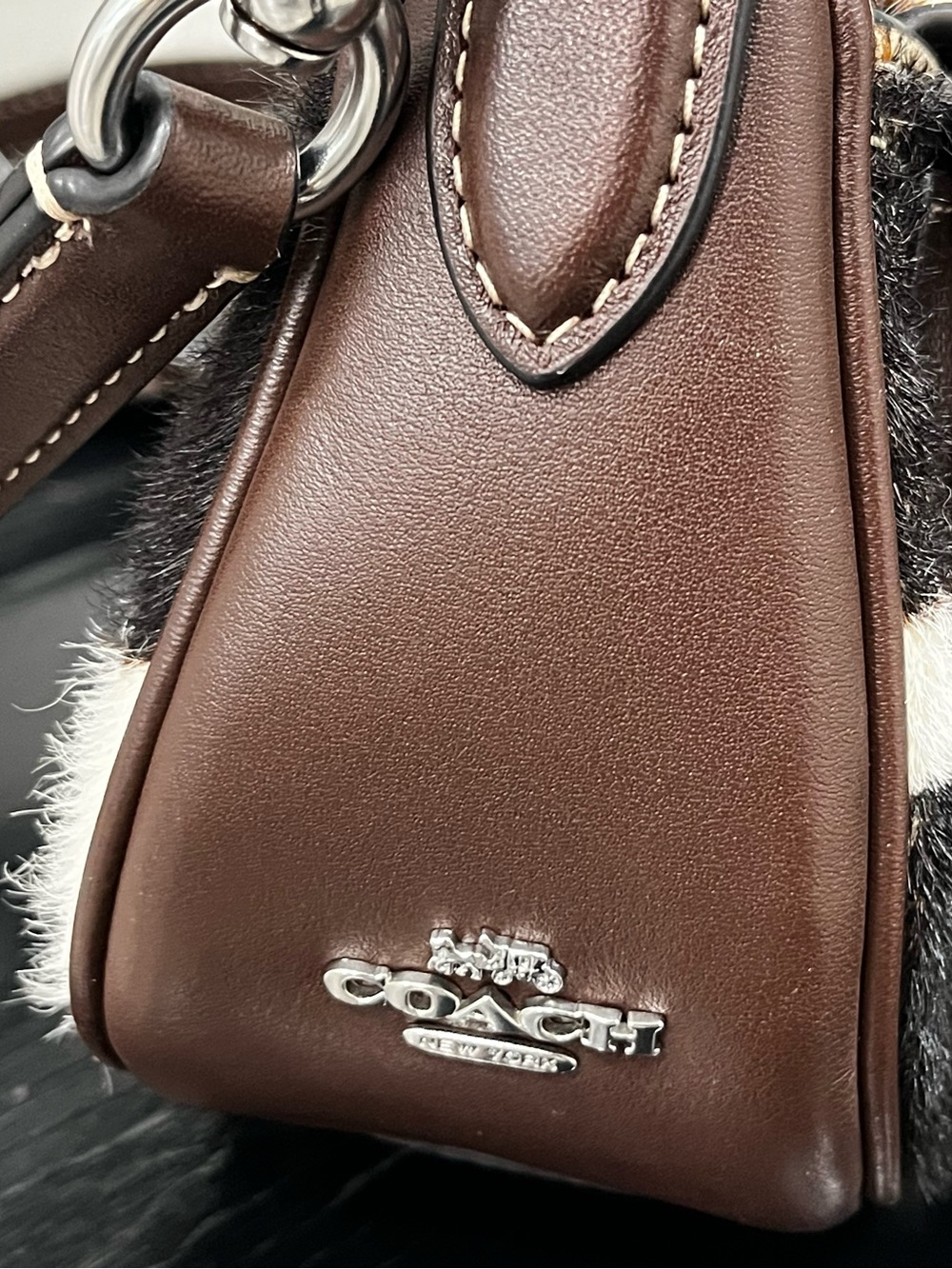 Cowhide Ashton Patch Leather Crossbody Bag in Brown and White - Picture 3 of 12